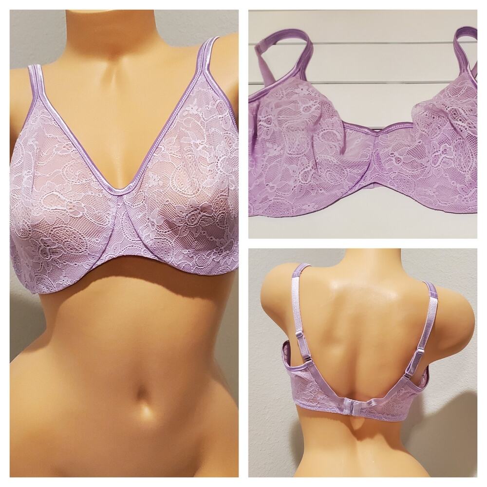 Victoria's Secret Vintage Floral Lace Unlined Bra Semi Sheer Purple 38DD